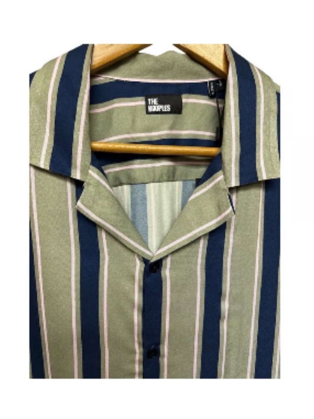 The Kooples Vertical Stripe Short-Sleeve Shirt in Navy & Olive $225 nice fabric - Picture 3 of 8